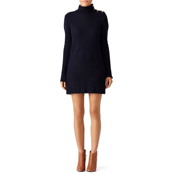 Tory Burch Brodie Tunic Sweater Dress Navy Blue Turtleneck Long Sleeve - Size XS - Picture 4 of 9